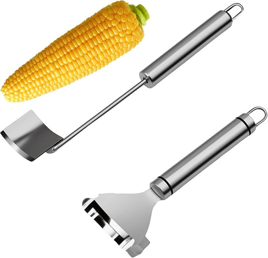 2 Pack Stainless Steel Corn Peeler and Stripper Tool Set, Cob Corn Kernel Remover Tool, Maize Thresher With Ergonomic Handle For Kitchen Gadget, Easy to Use and Clean