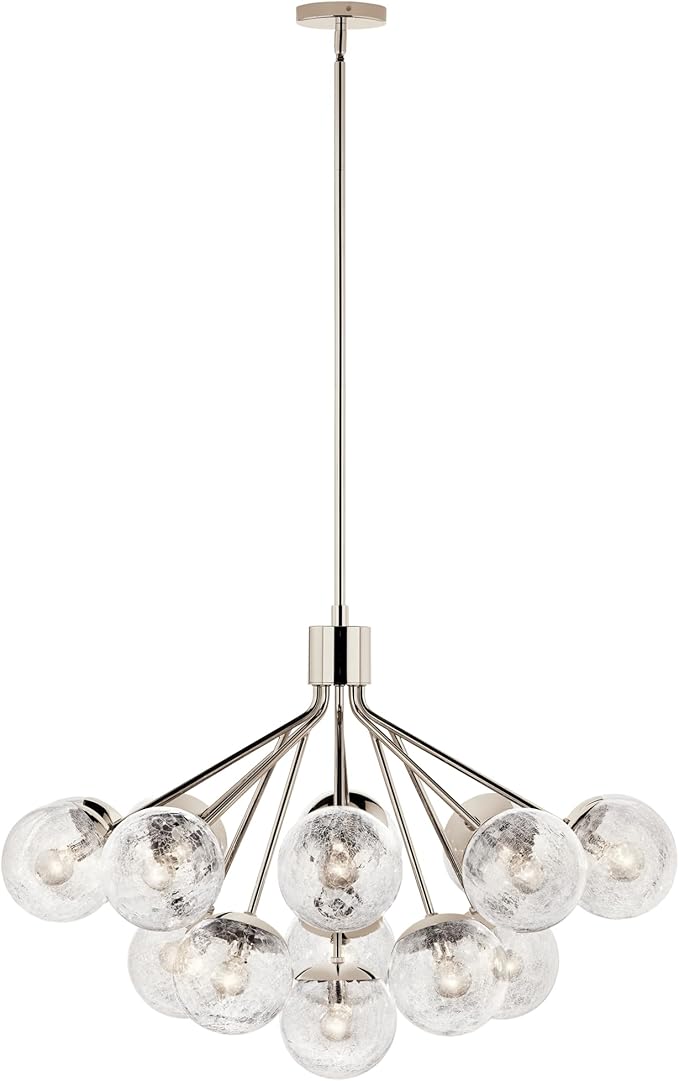 KICHLER Silvarious 16-Light Convertible Chandelier, Soft Modern Light with Clear Crackled Glass in Polished Nickel, for Dining Room, Living Room or Foyer (26" x 38"), 52702PN