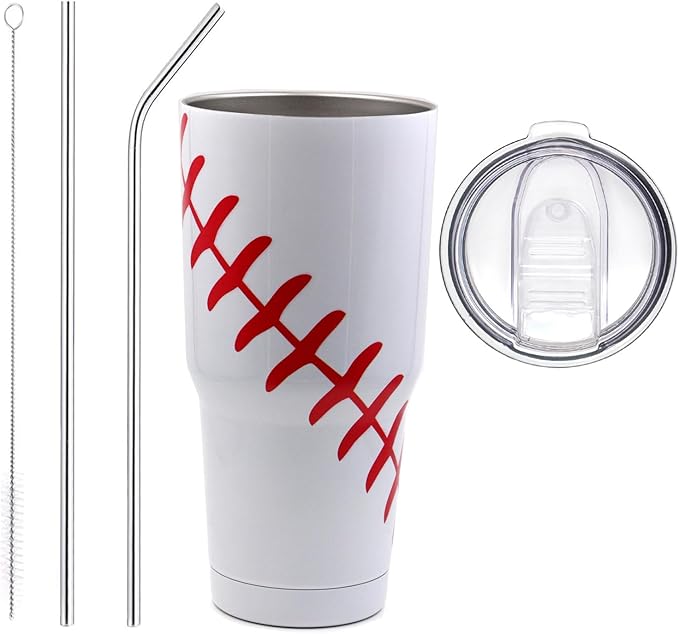 FMYWZS 30 oz Baseball Tumbler, Double Wall Vacuum Insulated Stainless Steel Cup Travel Mug with Lid and Straw, Baseball Accessories Stuff Gifts for Mom Men Boys Girls