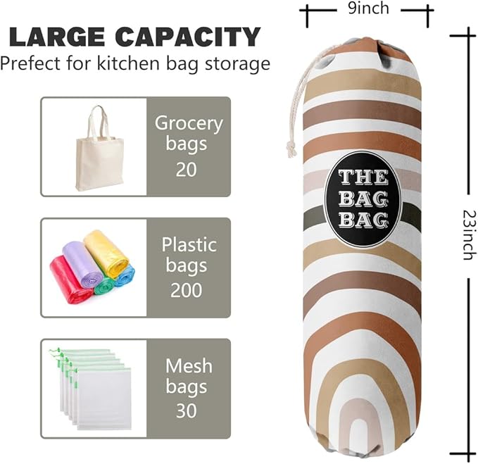 The Bag Bag Grocery Bag Holder, Boho Pattern Grocery Bags Holder Organizer For Shopping Bags, Wall Mount Plastic Bags Storage Container Dispensers, Kitchen Gifts For Women Family Grandma Mom(H-26)