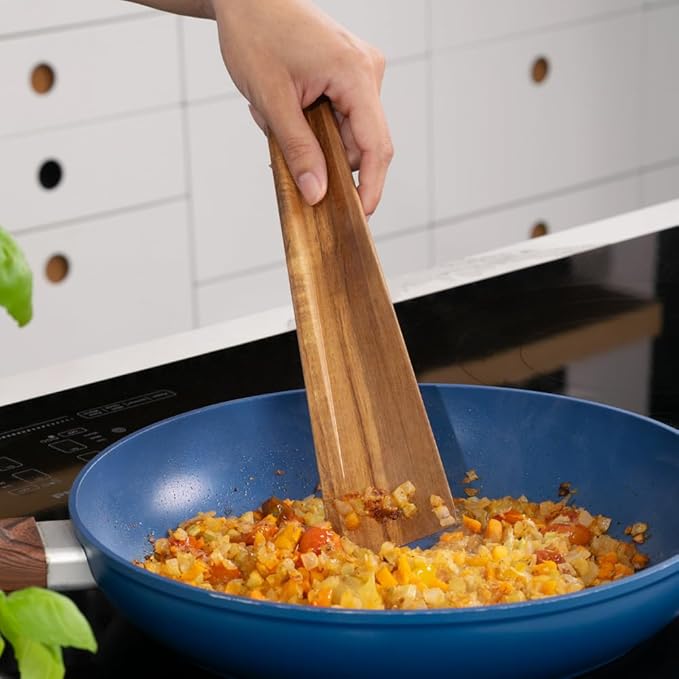 SLATE & ROYCE 5-Piece Acacia Wood Utencil Set, Non-Toxic Wooden Kitchen Tools with Tapered Edges, Heat-Resistant, For Non-Stick Frying Pan, Cast Iron Skillet, Flat Spatulas, Scraper & Spoon Set