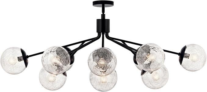 KICHLER Silvarious 12-Light Linear Convertible Chandelier, Soft Modern Light with Clear Crackled Glass in Black, for Dining Room or Living Room (17.75" x 26.75" x 48"), 52703BK