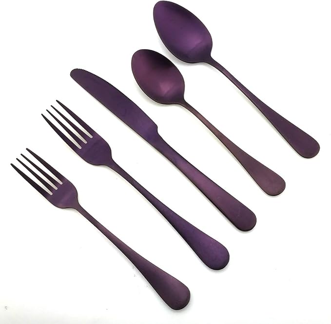 20-Piece Stainless Steel Flatware Set, Matte Finish Colorful Purple, Service for 4