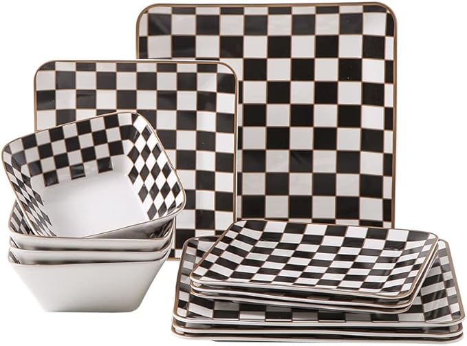 Porlien Checker Square Dinnerware Set for 4