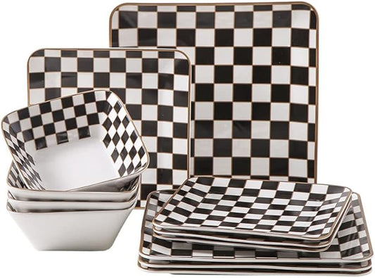Porlien Checker Square Dinnerware Set for 4