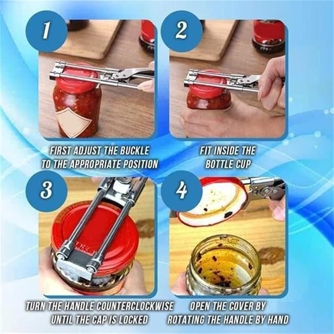 2023 New Jar Opener for Weak Hands, Adjustable Stainless Steel Can Opener, Jar Gripper Tight Lid Opener, Kitchen Gadgets, Easy Jar Opener for the Elderly and Children (B1-1PCS-Extended Model)