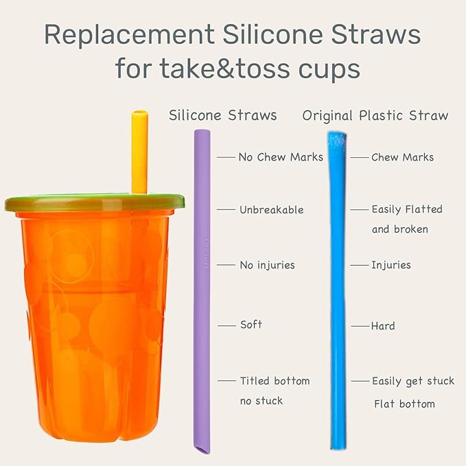 Mini Short Pinch Test Passed 5.5" Replacement Reusable Toddlers& Kids&Baby Silicone Small Straws for The First Years Take & Toss Spill Proof Straw Cup-Safe Fun for Baby Teething Chewing