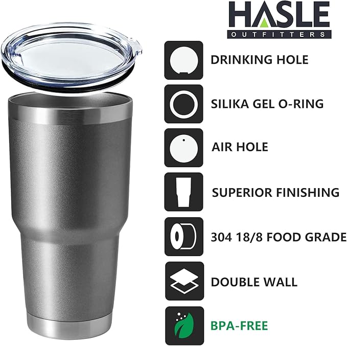 HASLE OUTFITTERS 30oz Stainless Steel Tumbler, Double Wall Vacuum Insulated Travel Mug Tumbler, Durable Insulated Coffee Mug, Gift Box Set (Grey, 4)
