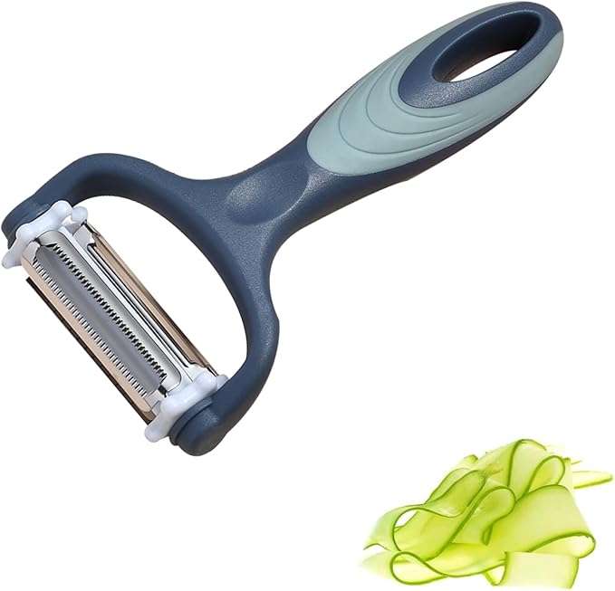 3-in-1 Rotary Vegetable Peeler with 3 Blades - Multi-Function Stainless Steel Peeler & Julienne Slicer - Ergonomic Non-Slip Grip Handle for Potato, Carrot, Fruit, Tomato, Kitchen Gadgets (Blue)