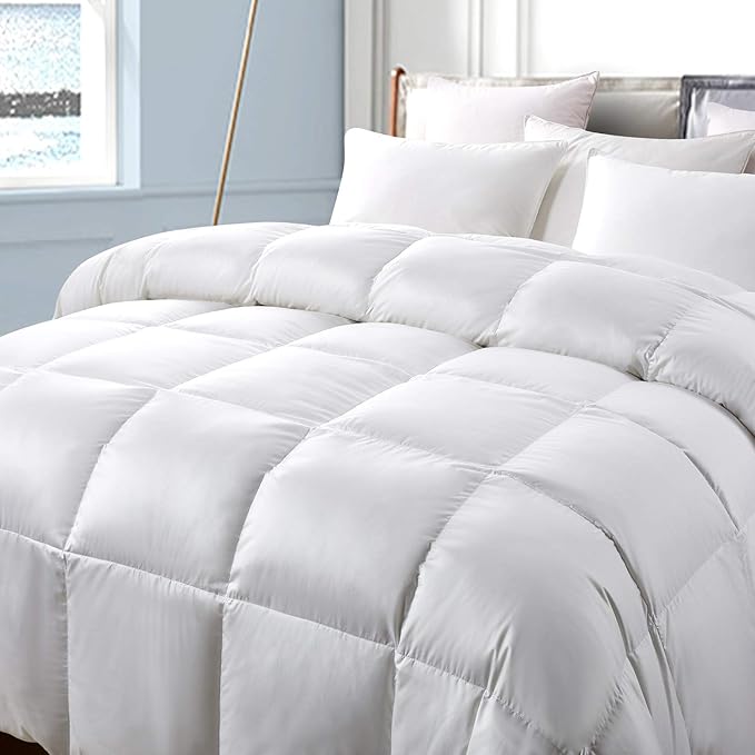 Serta Down Fiber Comforter Twin Size-Extra Warmth Duvet Insert, Luxury Fluffy Bed Comforter 100% Cotton 300 Thread Count Shell, Down Feather Fiber 500 Fill Power with Corner Taps, White 68x90inch