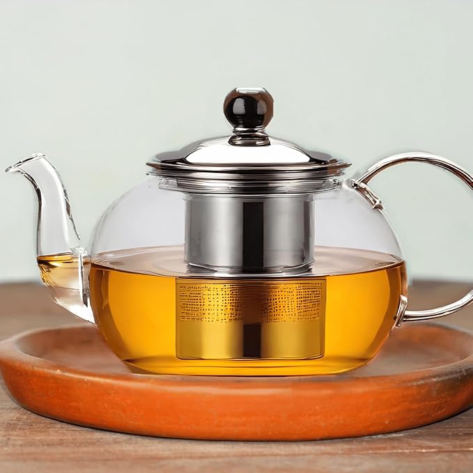 20oz (600ml) Small Clear Glass Tea Pot Set with Infuser – High Borosilicate Stovetop Teapot for Loose Leaf Tea, Herbal Infusions, and Blooming Teas – Durable, Heat-Resistant Tea Maker with Handle