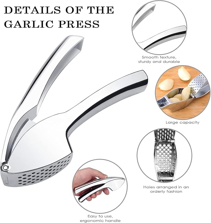 Kitchen Garlic Press - Rust Proof & Dishwasher Safe Garlic Mincer, Durable Garlic Crusher Easy to Clean and Squeeze, Durable Professional Garlic Mincer Garlic Smasher Garlic Crusher