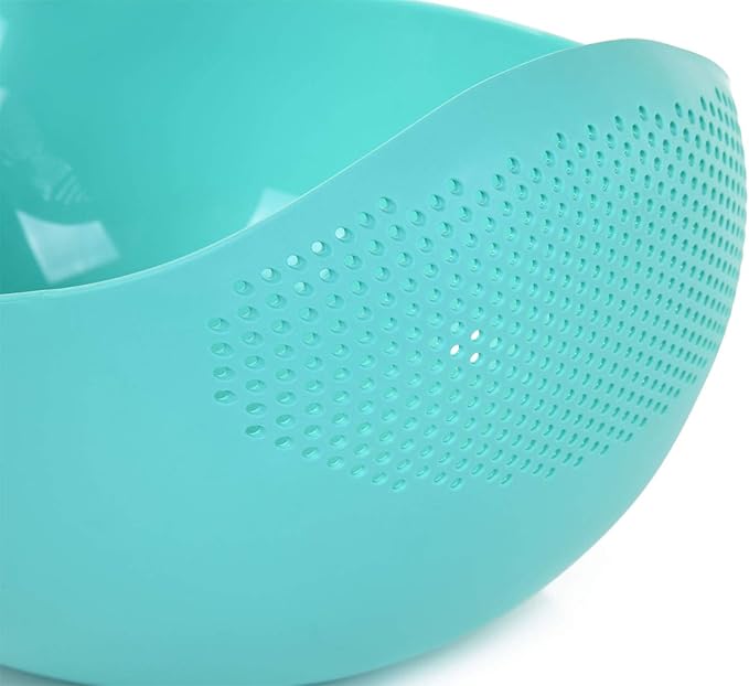 Mintra Home Rice Colander (Teal) - Strainer, Lightweight, for cleaning rice, beans, fruit and vegetables 9.5x13x7