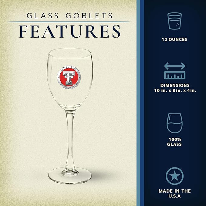 Heritage Pewter Texas Tech Red Raiders Glass Goblets – Set of 2 | 12 OZ Goblet Wine Glasses | Expertly Crafted Pewter Glass