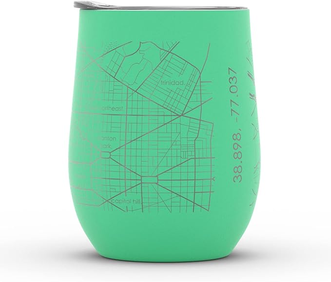 Well Told Engraved Washington DC Map Insulated Wine Tumbler, Etched Stainless Steel Cup (12 oz, Sunday Green) City Map Insulated Tumbler, Custom Insulated Tumbler, Outdoor Drinkware