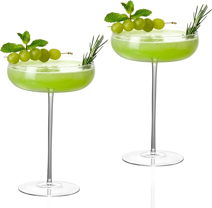 KAMMAK Martini Glasses Set of 2, 9.13 oz Clear Crystal Cocktail Glasses with Stem, Reusable Cocktail Glassware for Wedding Birthday Party, Bar, Margarita, Whiskey, Gin, Tequila, ZL-BF409