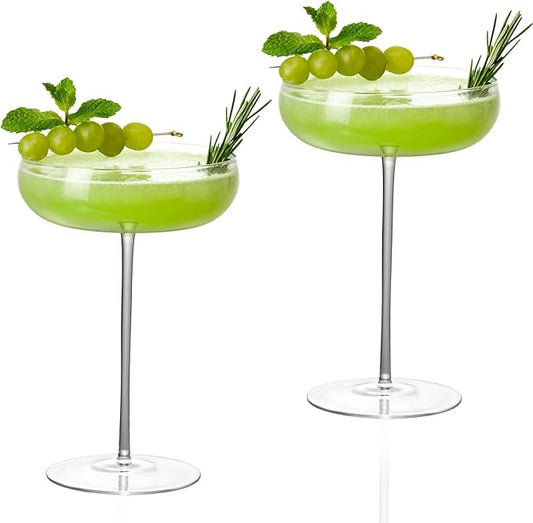 KAMMAK Martini Glasses Set of 2, 9.13 oz Clear Crystal Cocktail Glasses with Stem, Reusable Cocktail Glassware for Wedding Birthday Party, Bar, Margarita, Whiskey, Gin, Tequila, ZL-BF409