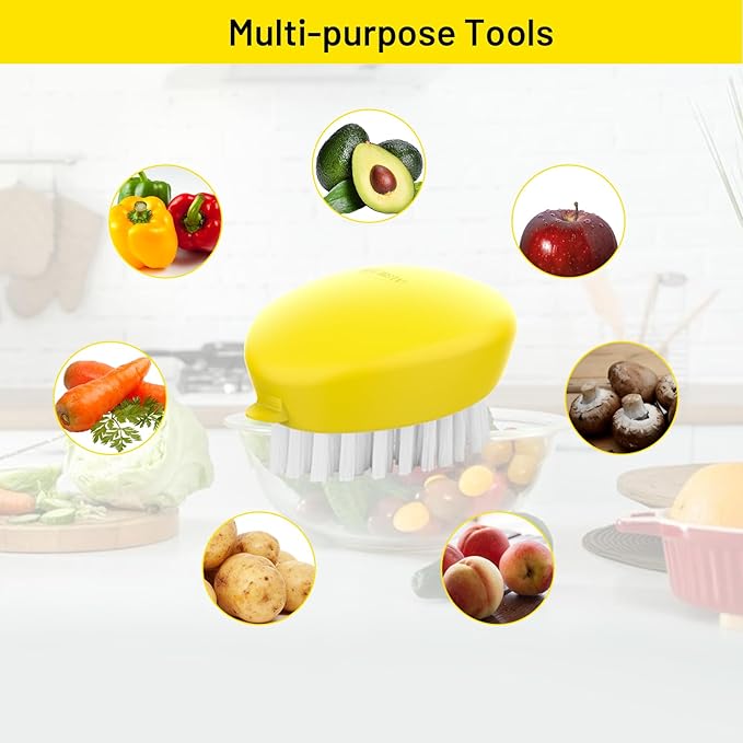 Premium Veggie Brush The Scrubber for Potato Eyes,a Potato Scrubber Suitable for Root Vegetables & Delicate Fruits,a Dual-use Fruit and Vegetable Brush, Your Kitchen Essential (Yellow 2Pack)