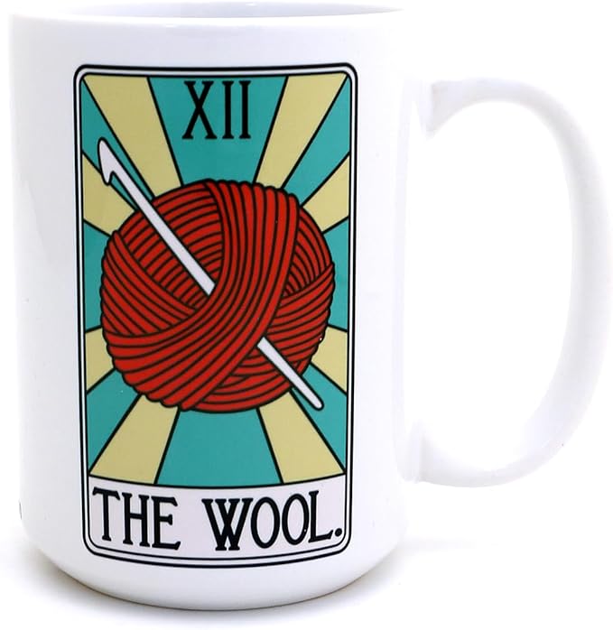 The Wool, tarot card mug, funny crochet mug LennyMud by Lorrie Veasey
