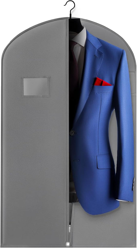 40-inch Suit Bag Garment Bag for Travel and Storage, Garment Bags for Hanging Clothes with Zipper and Visible Transparent Window, Gray 1 pack