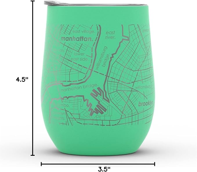 Well Told Engraved New York City Map Insulated Wine Tumbler, Etched Stainless Steel Cup (12 oz, Sunday Green) City Map Insulated Tumbler, Custom Insulated Tumbler, Outdoor Drinkware