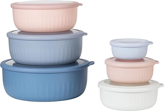 COOK WITH COLOR Prep Bowls with Lids- Wide and Deep Nesting Plastic Small Mixing Bowl Set with Lids, 12 Piece Set - Wide Bowls, Blue/Pink