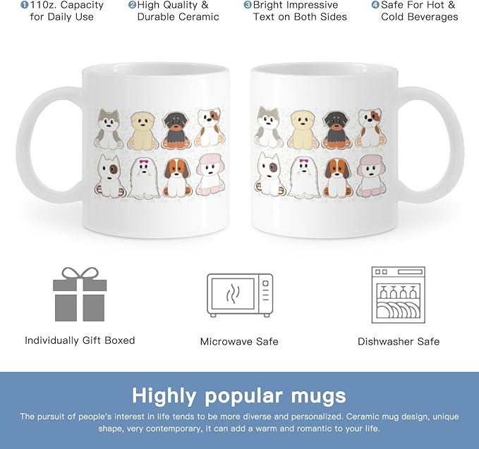 Coffee Mugs Ceramic Latte Mug with Handle Cute Dogs Pattern 11 OZ for Men Women for Latte Cappuccino Cocoa Milk Dishwasher & Microwave Safe