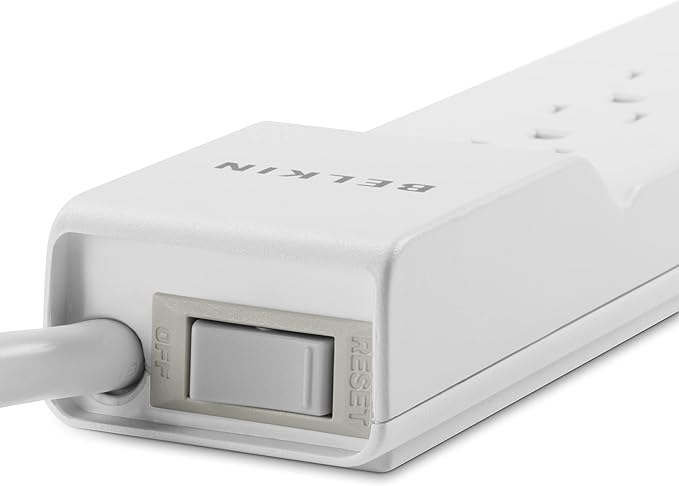 Belkin Surge Protector Power Strip - 6 AC Multiple Outlets - Flat Rotating Plug, 8ft Long Heavy-Duty Extension Cord for Home, Office, Travel, Computer Desktop & Charging Brick - White (720 Joules)
