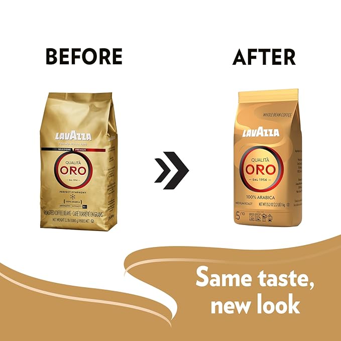 Lavazza Qualità Oro Whole Bean Coffee Blend, Medium Roast, 2.2-Pound Bag (Pack of 6)