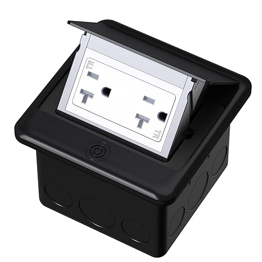 KYHSHJ Pop Up Floor Electrical Outlet Box Kit，20 Amp Stainless Steel TR Tamper-Resistant Duplex Receptacle Outlet，Corrosive Resistant Hardware，ETL Listed, Black