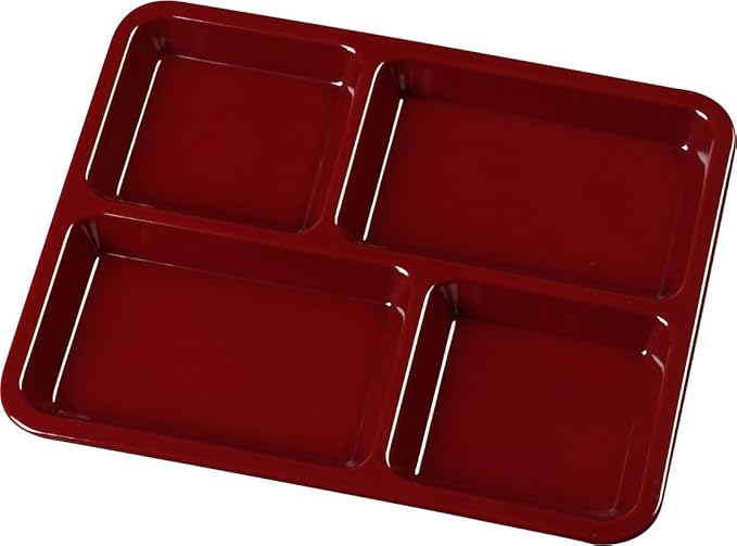 Carlisle FoodService Products Right Hand 4-Compartment Cafeteria / Fast Food Tray, 8.5" x 11", Dark Cranberry (Pack of 12)