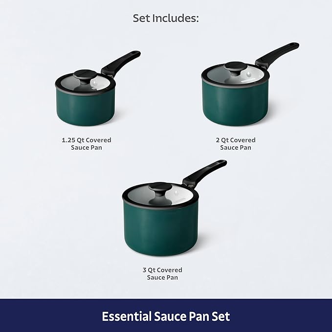 Tramontina Ceramic Non Stick 6-Piece Nesting Sauce Pan Set with Lids - Stackable Nonstick Cookware Set, Dishwasher and Oven Safe, Teal