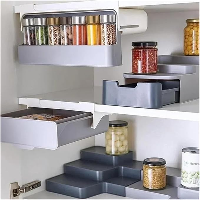 Spice shelf, Kitchen Organizer Plastic Spice Rack Seasoning Holder Under-Shelf Drawer Holder Spice Bottle Storage Boxes,kitchen