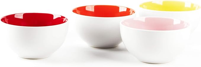 Stoneware Coupe Shape Dinnerware Set, Outside White + Inside (16pc Set, Very Rose)