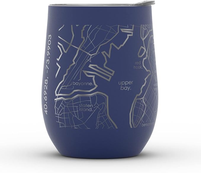 Well Told Engraved Brooklyn New York Map Insulated Wine Tumbler, Etched Stainless Steel Cup (12 oz, Midnight Blue) City Map Insulated Tumbler, Custom Insulated Tumbler, Outdoor Drinkware
