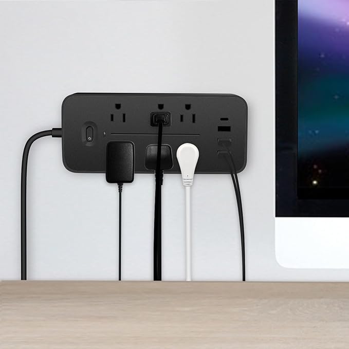 Socket Strips, Compact Design, Black, Surge Protector Outlet, MUL-ti Socket Plug, Easy Installation, for Home Bedroom Kitchen Living Room Dorm Refrigerator