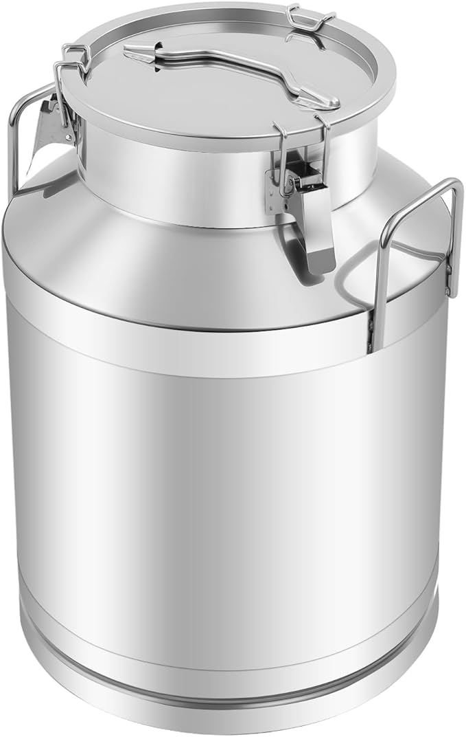 Milk Can Stainless Steel Containers with Lids Old Fashion Milk Jug Metal Bucket with Practical Handles, Sealed Bucket for Milk Water Wine Honey Oil Rice Tea Beans Grains (50 L/13.21Gal)