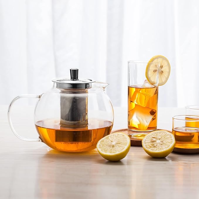 TMOST Glass Teapot with Removable Infuser, Stovetop Safe Tea Kettle blooming Loose Leaf Tea pot (32oz/950ml)