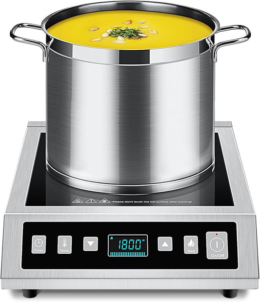 AMZCHEF Induction Cooktop Commercial, Professional Portable Burner, 1800W Countertop Stove Burner with ETL-Certified Induction Hot Plate 3 Hours Timer,8 Temperature & Power Levels,LCD Screen