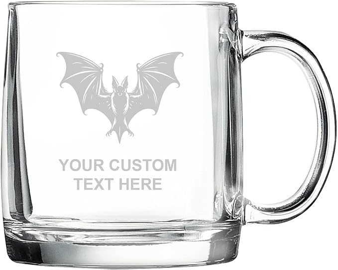 Bat, Personalized 12.5 oz Polar Camel Glass Coffee Desk Mug – Custom Laser Engraved Clear Cup for Tea, Espresso, Latte, Whiskey - Microwave Safe/Made in USA