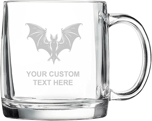 Bat, Personalized 12.5 oz Polar Camel Glass Coffee Desk Mug – Custom Laser Engraved Clear Cup for Tea, Espresso, Latte, Whiskey - Microwave Safe/Made in USA