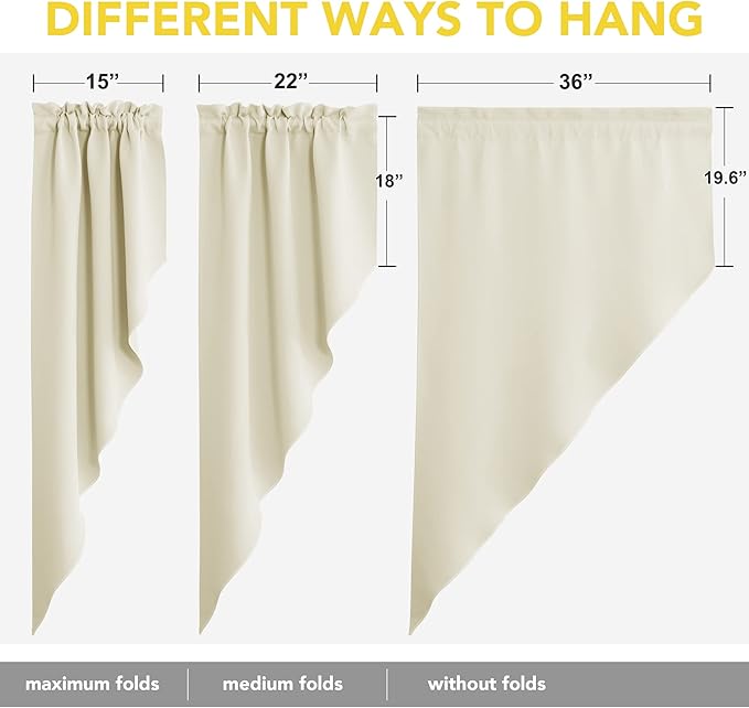 NICETOWN Swag Curtains for Living Room, Room Darkening Kitchen Valances for Sink Over, Farmhouse Short Curtains for Bathroom Casual Weave Curtain Drapes, 2 Panels, W36 x L63, Light Beige