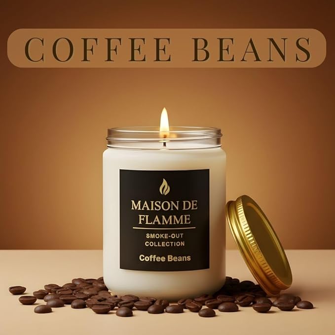 Coffee Beans Odor-Eliminating Scented Candle, 200g/7oz White Jar – Long-Lasting Soy Wax Blend Candle for Smoke, Kitchen & Home Odors