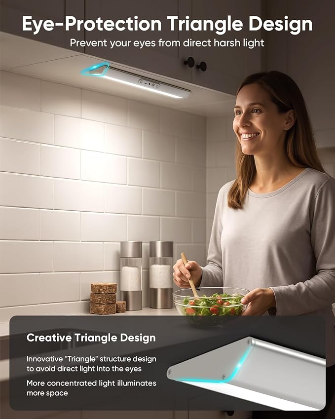 Motion Sensor Closet Lights with Eye Protection Design Pantry Light Under Cabinet Lights Wireless with Remote Control, 3 Color Temp, Rechargeable Closet Light for Wardrobe, Cabinet, Kitchen, Shelf