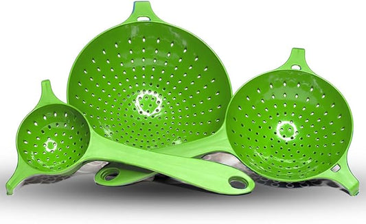 Crisp 3 Piece Nesting Strainer Set - Plastic, Durable Kitchenware, Dishwasher Safe - Made in the USA - Green