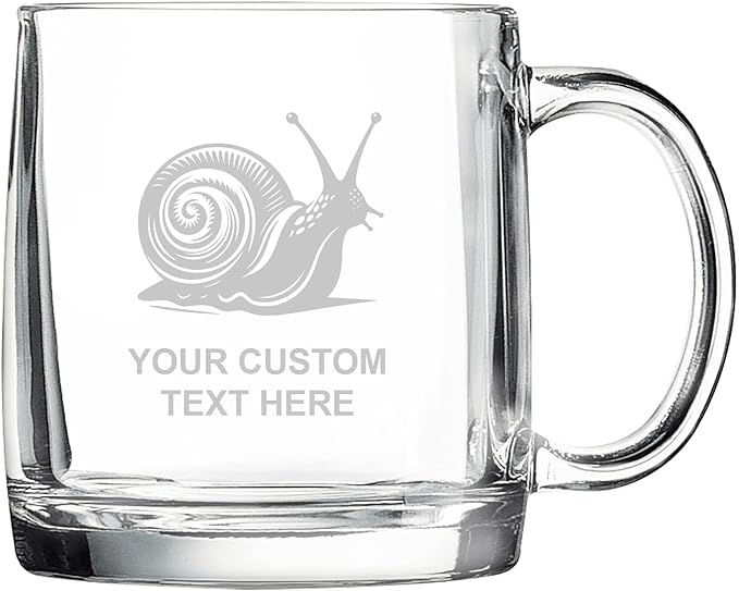 Snail, Personalized 12.5 oz Polar Camel Glass Coffee Desk Mug – Custom Laser Engraved Clear Cup for Tea, Espresso, Latte, Whiskey - Microwave Safe/Made in USA