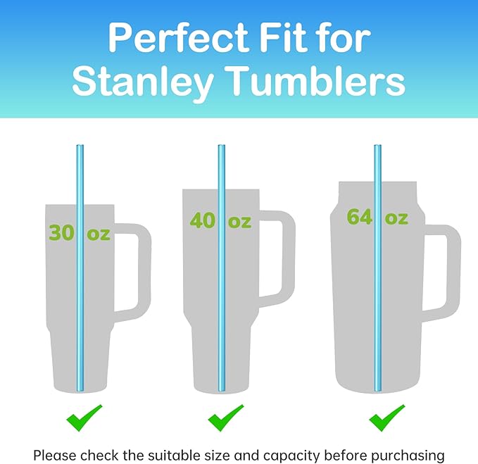 NiHome 12-Pack Plastic Reusable Drinking Straws for Stanley 40 oz 30oz 64 oz Tumbler, 6 Color 12 In Reusable Straws Fit for Stanley Cups w/ 2 Brushes, BPA-Free for Cold & Hot Beverages (Gradient Blue)