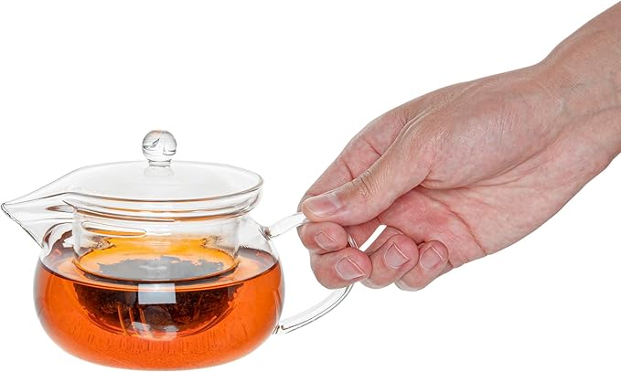 Restaurantware Forma 17 Ounce Glass Teapot 1 Double Wall Glass Tea Kettle - Does Not Chip Reusable Clear Glass Double Wall Teapot Rolled Rim Dishwashable