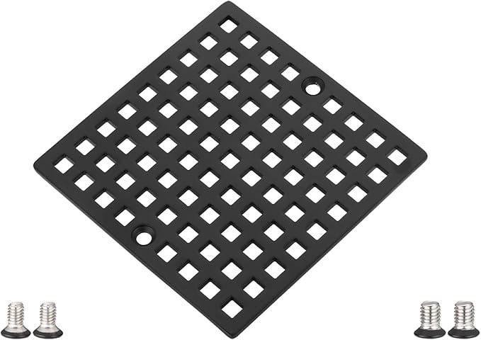 4" Shower Drain Cover - Square Floor Drain Cover Replacement - Hair Catcher/Drain Strainer for Bathrooms, Showers, and Sinks - SUS304 Stainless Steel & Matte Black