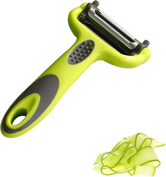 3-in-1 Rotary Vegetable Peeler with 3 Blades - Multi-Function Stainless Steel Peeler & Julienne Slicer - Ergonomic Non-Slip Grip Handle for Potato, Carrot, Fruit, Tomato, Kitchen Gadgets (Thin Green)